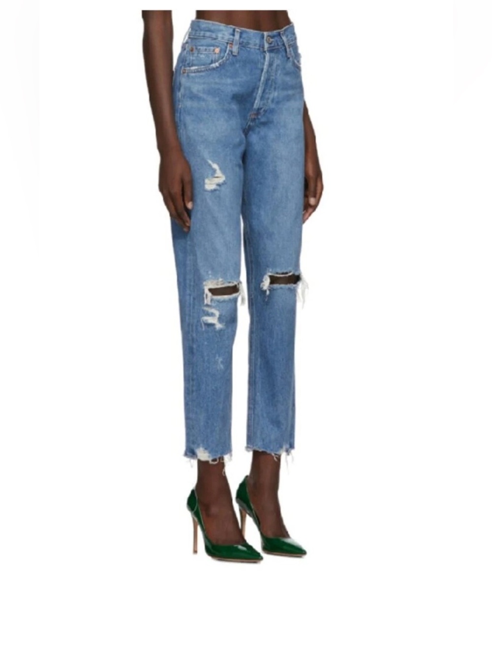Agolde Jamie jeans straight leg ankle frayed distressed knees  Blue Denim sz 25